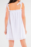 Sukienka ażurowa mini rozkloszowana letnia na ramiączkach biała A434