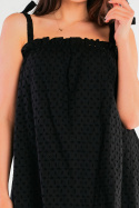 Sukienka ażurowa mini rozkloszowana letnia na ramiączkach czarna A434