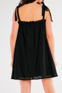 Sukienka ażurowa mini rozkloszowana letnia na ramiączkach czarna A434