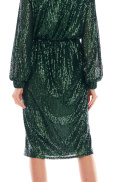 Sukienka cekinowa midi z długim rękawem i dekoltem V zielona A399