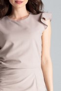 TESTOWE Sukienka koktajlowa midi bez rękawów z rozcięciem z przodu L beżowa L034
