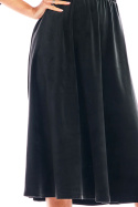 Sukienka welurowa midi lekko rozkloszowana rękaw 3/4 czarna A407