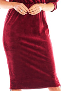 Sukienka welurowa mini i midi z gumką w talii bordowa A405