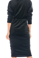 Sukienka welurowa mini i midi z gumką w talii czarna A405
