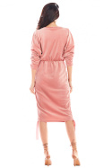 Sukienka welurowa mini i midi z gumką w talii różowa A405