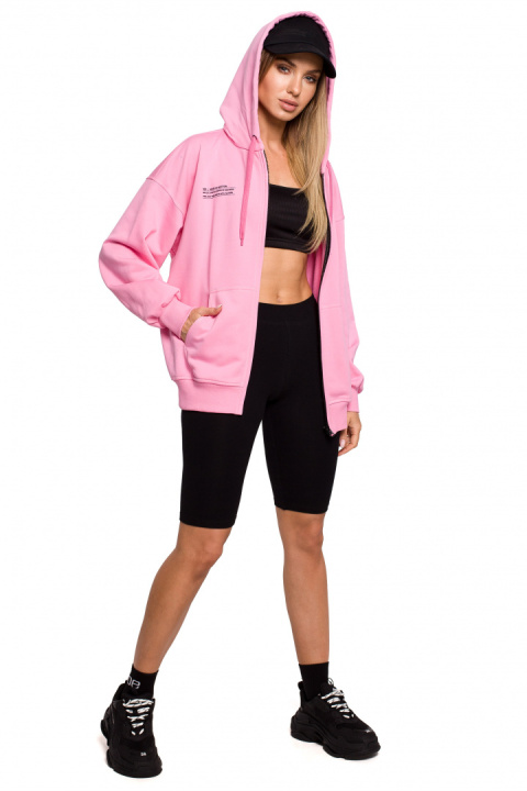 Bluza damska dzianinowa dresowa oversize rozpinana różowa me614 Bluza damska dzianinowa dresowa oversize rozpinana różowa me614