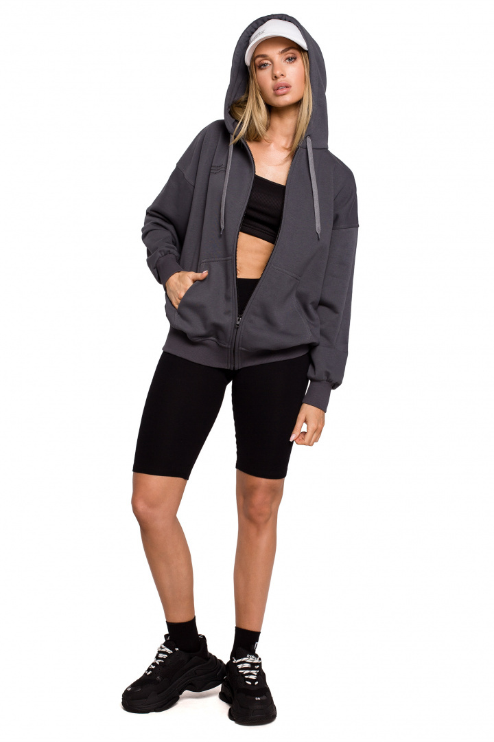 Bluza damska dzianinowa dresowa oversize rozpinana stalowa me614 Bluza damska dzianinowa dresowa oversize rozpinana stalowa me614