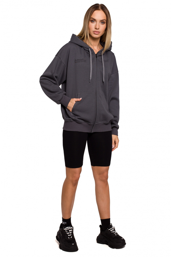 Bluza damska dzianinowa dresowa oversize rozpinana stalowa me614 Bluza damska dzianinowa dresowa oversize rozpinana stalowa me614