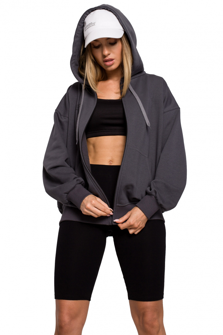 Bluza damska dzianinowa dresowa oversize rozpinana stalowa me614 Bluza damska dzianinowa dresowa oversize rozpinana stalowa me614