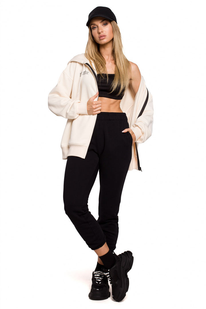 Bluza damska dzianinowa dresowa oversize rozpinana waniliowa me614 Bluza damska dzianinowa dresowa oversize rozpinana waniliowa me614