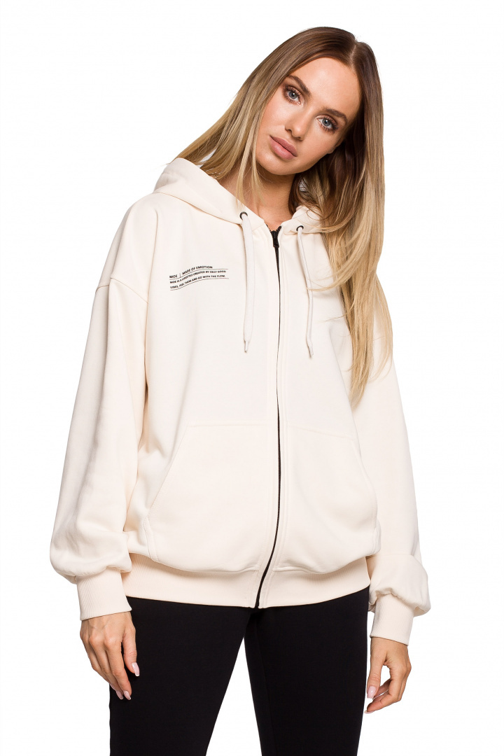 Bluza damska dzianinowa dresowa oversize rozpinana waniliowa me614 Bluza damska dzianinowa dresowa oversize rozpinana waniliowa me614
