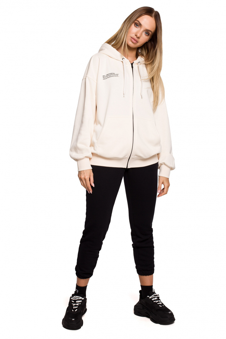 Bluza damska dzianinowa dresowa oversize rozpinana waniliowa me614 Bluza damska dzianinowa dresowa oversize rozpinana waniliowa me614