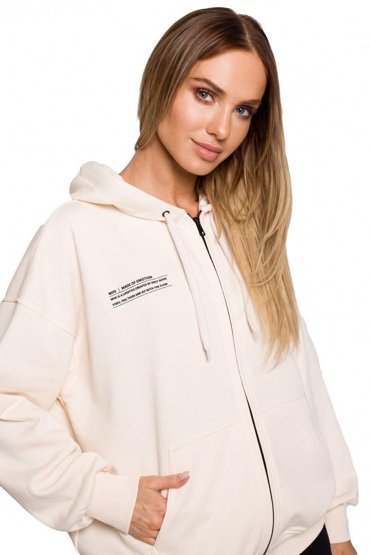 Bluza damska dzianinowa dresowa oversize rozpinana waniliowa me614 Bluza damska dzianinowa dresowa oversize rozpinana waniliowa me614