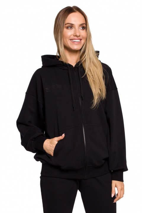 Bluza damska dzianinowa dresowa oversize rozpinana czarna me614 Bluza damska dzianinowa dresowa oversize rozpinana czarna me614