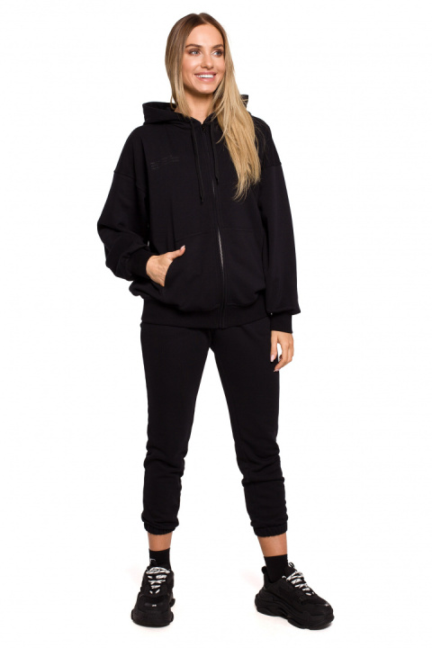 Bluza damska dzianinowa dresowa oversize rozpinana czarna me614 Bluza damska dzianinowa dresowa oversize rozpinana czarna me614