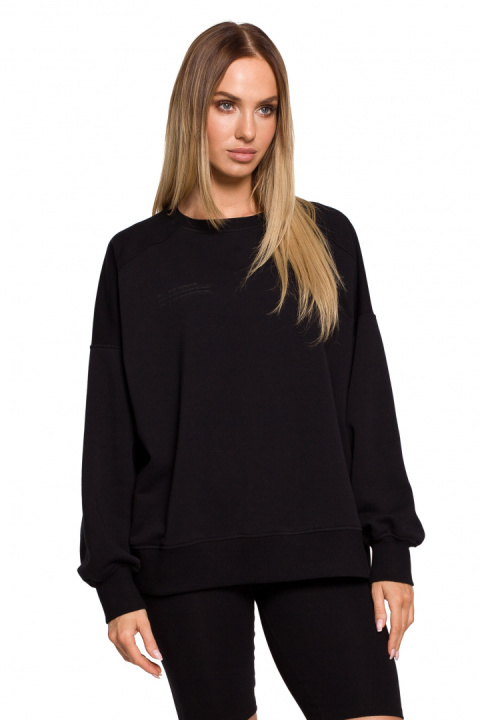 Bluza damska dzianinowa oversize dresowa z nadrukiem czarna me613 Bluza damska dzianinowa oversize dresowa z nadrukiem czarna me613