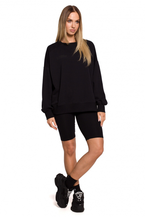 Bluza damska dzianinowa oversize dresowa z nadrukiem czarna me613 Bluza damska dzianinowa oversize dresowa z nadrukiem czarna me613