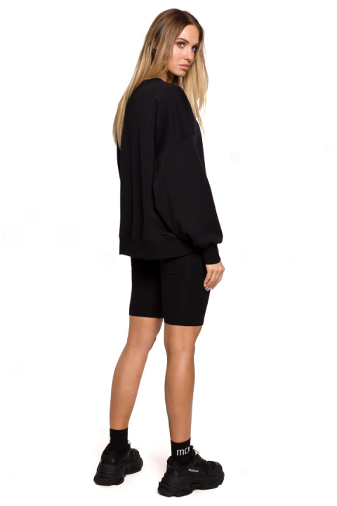 Bluza damska dzianinowa oversize dresowa z nadrukiem czarna me613 Bluza damska dzianinowa oversize dresowa z nadrukiem czarna me613