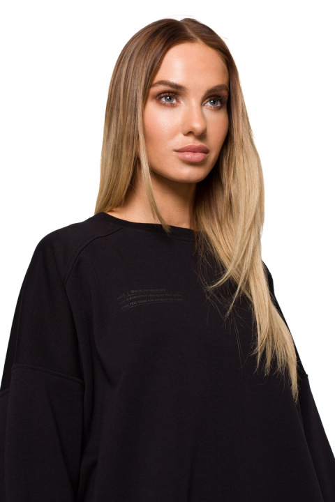 Bluza damska dzianinowa oversize dresowa z nadrukiem czarna me613 Bluza damska dzianinowa oversize dresowa z nadrukiem czarna me613