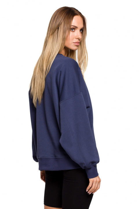 Bluza damska dzianinowa oversize dresowa z nadrukiem niebieska me613 Bluza damska dzianinowa oversize dresowa z nadrukiem niebieska me613