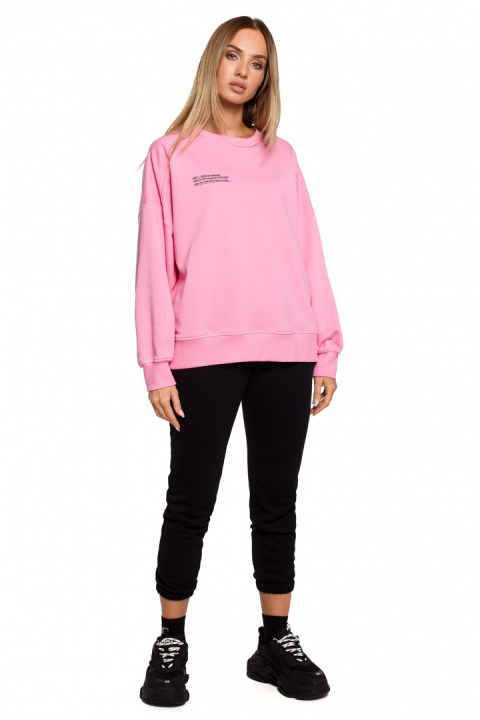 Bluza damska dzianinowa oversize dresowa z nadrukiem różowa me613 Bluza damska dzianinowa oversize dresowa z nadrukiem różowa me613