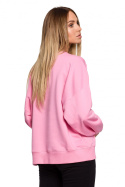 Bluza damska dzianinowa oversize dresowa z nadrukiem różowa me613