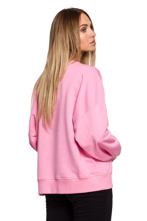 Bluza damska dzianinowa oversize dresowa z nadrukiem różowa me613 Bluza damska dzianinowa oversize dresowa z nadrukiem różowa me613
