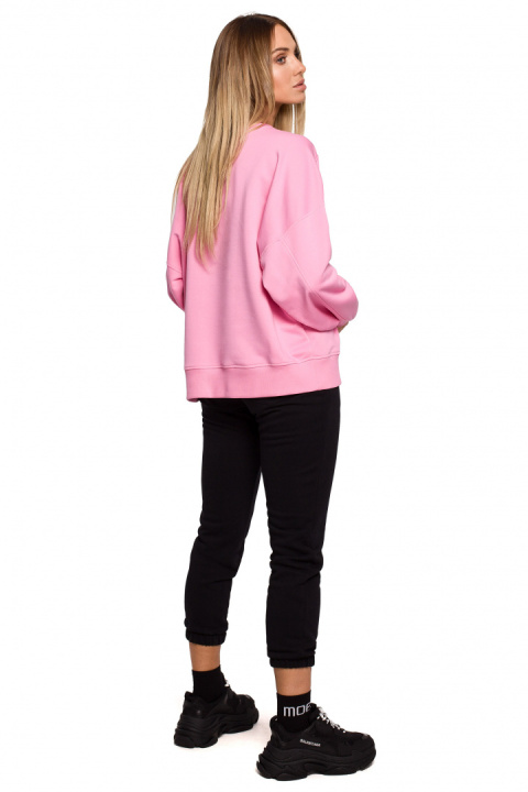 Bluza damska dzianinowa oversize dresowa z nadrukiem różowa me613 Bluza damska dzianinowa oversize dresowa z nadrukiem różowa me613