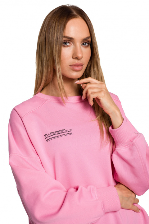 Bluza damska dzianinowa oversize dresowa z nadrukiem różowa me613 Bluza damska dzianinowa oversize dresowa z nadrukiem różowa me613