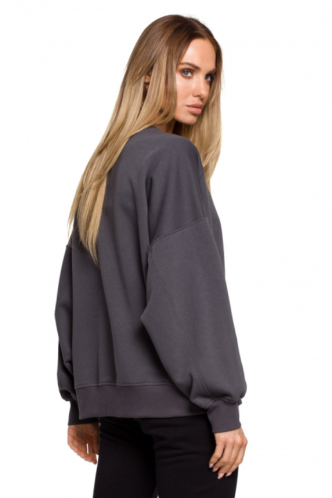 Bluza damska dzianinowa oversize dresowa z nadrukiem stalowa me613 Bluza damska dzianinowa oversize dresowa z nadrukiem stalowa me613