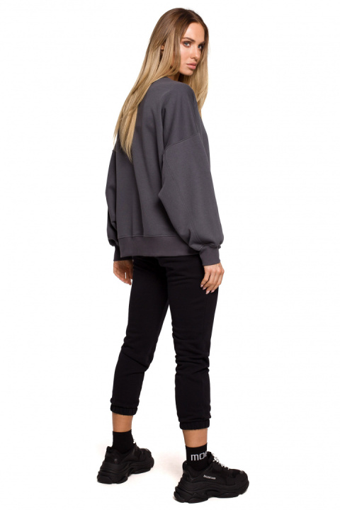 Bluza damska dzianinowa oversize dresowa z nadrukiem stalowa me613 Bluza damska dzianinowa oversize dresowa z nadrukiem stalowa me613
