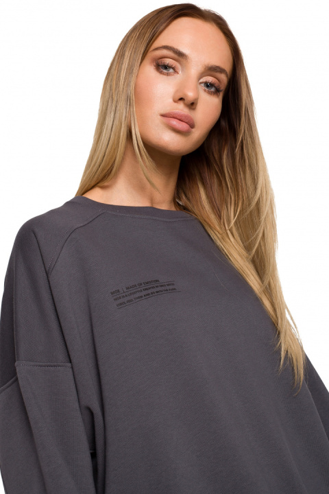 Bluza damska dzianinowa oversize dresowa z nadrukiem stalowa me613 Bluza damska dzianinowa oversize dresowa z nadrukiem stalowa me613