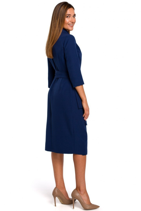 Elegancka sukienka kopertowa dopasowana midi z paskiem granatowa M S175 Elegancka sukienka kopertowa dopasowana midi z paskiem granatowa M S175