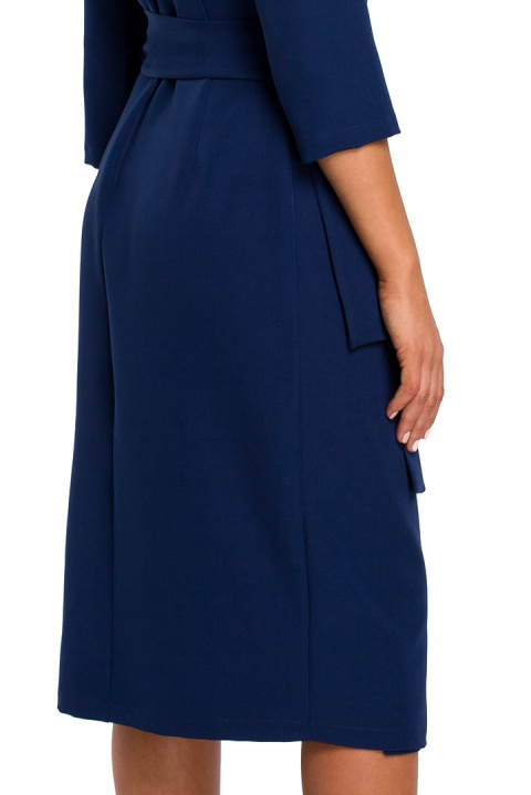 Elegancka sukienka kopertowa dopasowana midi z paskiem granatowa M S175 Elegancka sukienka kopertowa dopasowana midi z paskiem granatowa M S175