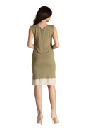 Elegancka sukienka midi z wiskozy bez rękawów z dekoltem oliwkowa L016