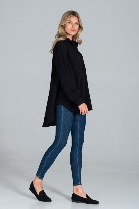 Koszula damska klasyczna oversize zapinana na guziki czarna M816 Koszula damska klasyczna oversize zapinana na guziki czarna M816