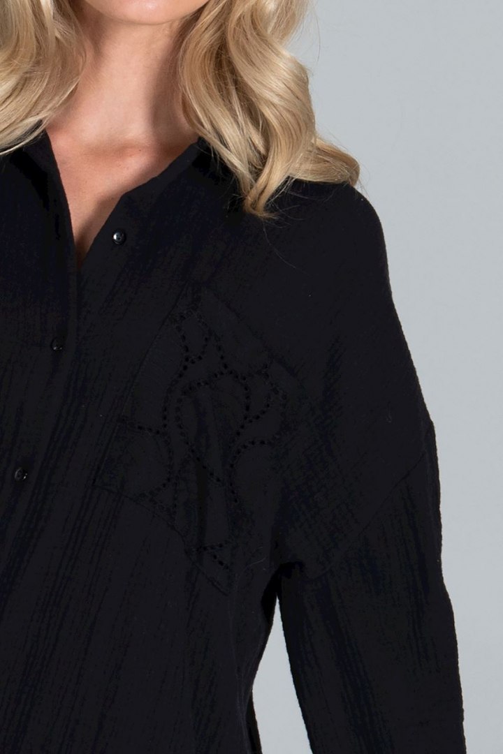 Koszula damska klasyczna oversize zapinana na guziki czarna M816