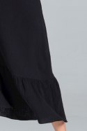 Sukienka midi z falbaną krótkim rękawem i dekoltem V czarna M827