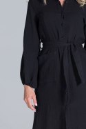 Sukienka koszulowa midi zapinana wiązana w pasie czarna M829