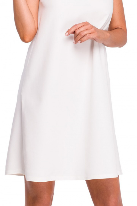 Sukienka trapezowa midi bez rękawów dekolt V z tyłu ecru r.XXL S157 Sukienka trapezowa midi bez rękawów dekolt V z tyłu ecru r.XXL S157