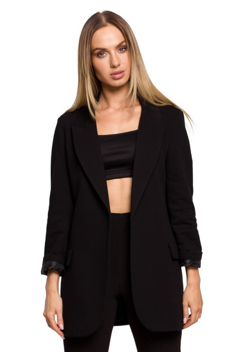 Żakiet damski boyfriend dzianinowy oversize bez zapięcia czarny me612 Żakiet damski boyfriend dzianinowy oversize bez zapięcia czarny me612