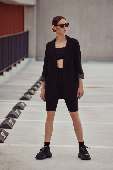 Żakiet damski boyfriend dzianinowy oversize bez zapięcia czarny me612 Żakiet damski boyfriend dzianinowy oversize bez zapięcia czarny me612