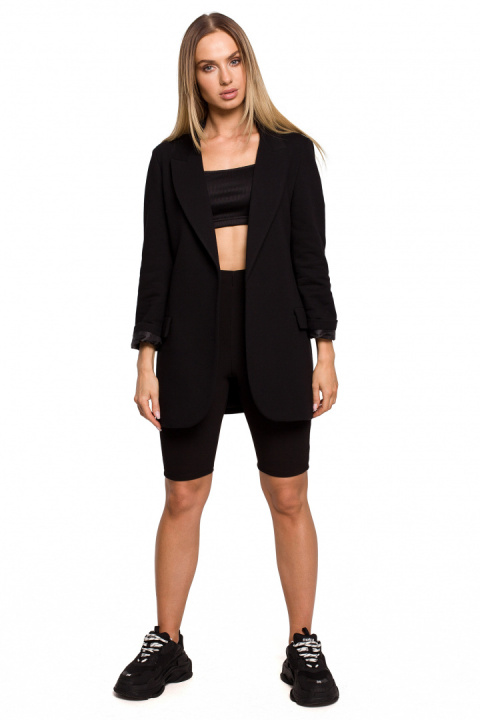 Żakiet damski boyfriend dzianinowy oversize bez zapięcia czarny me612 Żakiet damski boyfriend dzianinowy oversize bez zapięcia czarny me612