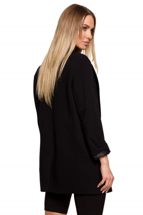 Żakiet damski boyfriend dzianinowy oversize bez zapięcia czarny me612 Żakiet damski boyfriend dzianinowy oversize bez zapięcia czarny me612