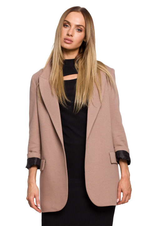 Żakiet damski boyfriend dzianinowy oversize bez zapięcia cappuccino me612 Żakiet damski boyfriend dzianinowy oversize bez zapięcia cappuccino me612