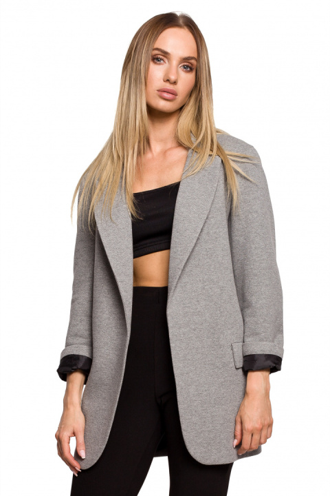 Żakiet damski boyfriend dzianinowy oversize bez zapięcia szary me612 Żakiet damski boyfriend dzianinowy oversize bez zapięcia szary me612