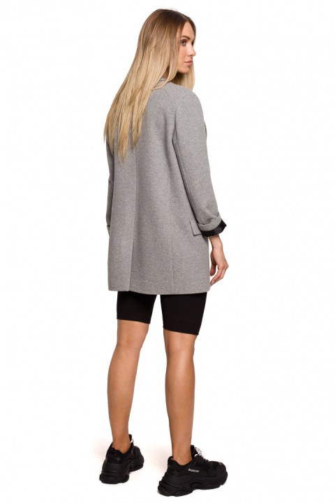 Żakiet damski boyfriend dzianinowy oversize bez zapięcia szary me612 Żakiet damski boyfriend dzianinowy oversize bez zapięcia szary me612