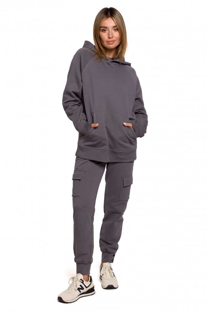 Bluza damska kangurka dresowa z kapturem i ściągaczem antracytowa B198 Bluza damska kangurka dresowa z kapturem i ściągaczem antracytowa B198