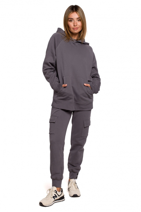 Bluza damska kangurka dresowa z kapturem i ściągaczem antracytowa B198 Bluza damska kangurka dresowa z kapturem i ściągaczem antracytowa B198
