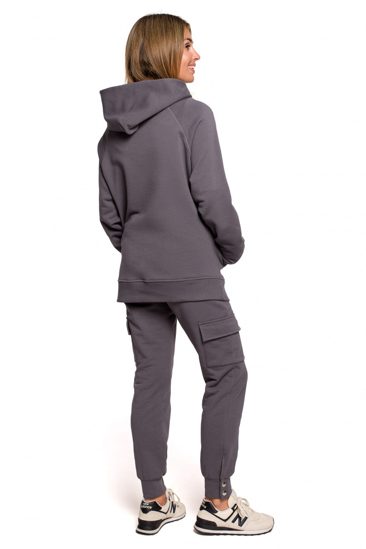 Bluza damska kangurka dresowa z kapturem i ściągaczem antracytowa B198 Bluza damska kangurka dresowa z kapturem i ściągaczem antracytowa B198